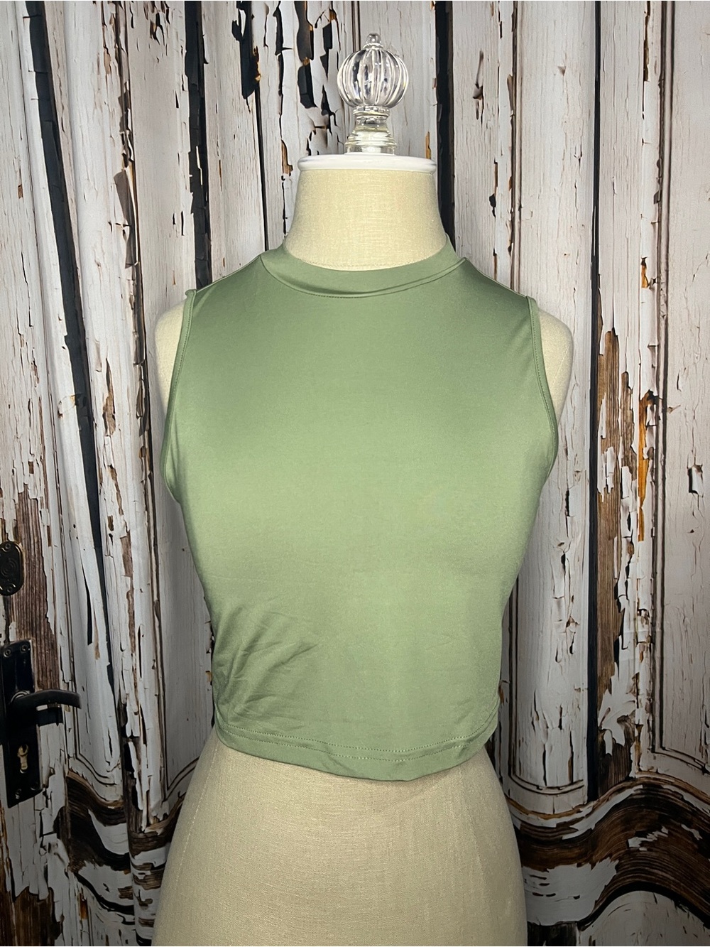 Cider Casual Sleeveless Crop Top in Sage Green